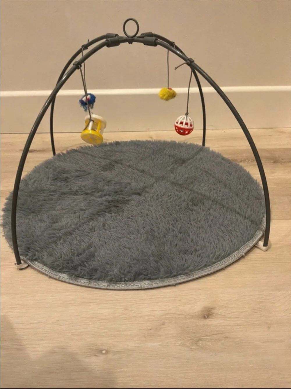 Plush Gray Activity Play Mat with Hanging Toys - Kids Toys